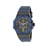 Maserati Potenza Black Dial 42mm Blue Leather Strap Watch For Men - R8851108007