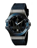 Maserati Potenza Black Dial 42mm Blue Leather Strap Watch For Men - R8851108007