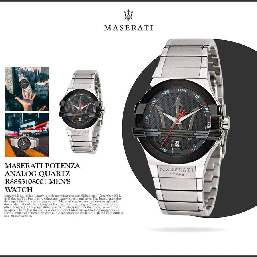 Maserati Potenza Black Dial Silver Steel Strap Watch For Men - R8853108001