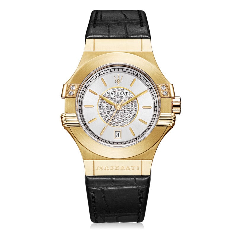Maserati Potenza Diamonds Silver Dial Black Leather Strap Watch For Women - R8851108505