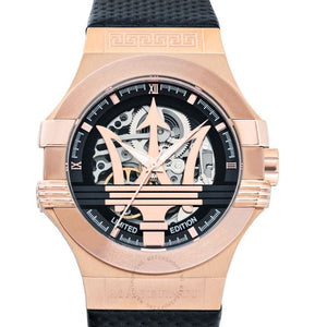 Maserati Potenza Limited Edition Automatic Skeleton Black Dial Black Leather Strap Watch For Men - R8821108025