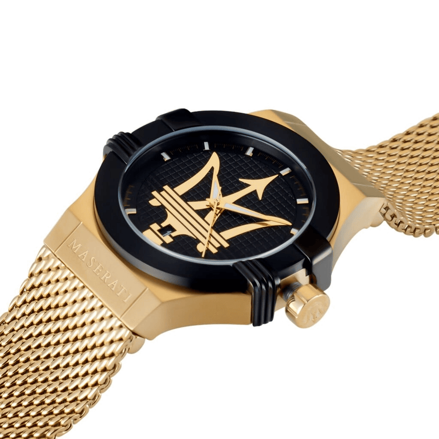 Maserati Potenza Quartz Black Dial Gold Mesh Bracelet Watch For Men - R8853108006