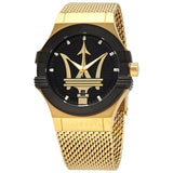 Maserati Potenza Quartz Black Dial Gold Mesh Bracelet Watch For Men - R8853108006