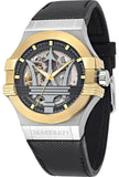 Maserati Potenza Automatic Skeleton Grey Dial Black Leather Strap Watch For Men - R8821108037