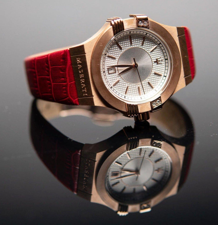 Maserati Potenza Silver Dial Red Leather Strap Watch For Women - R8851108501
