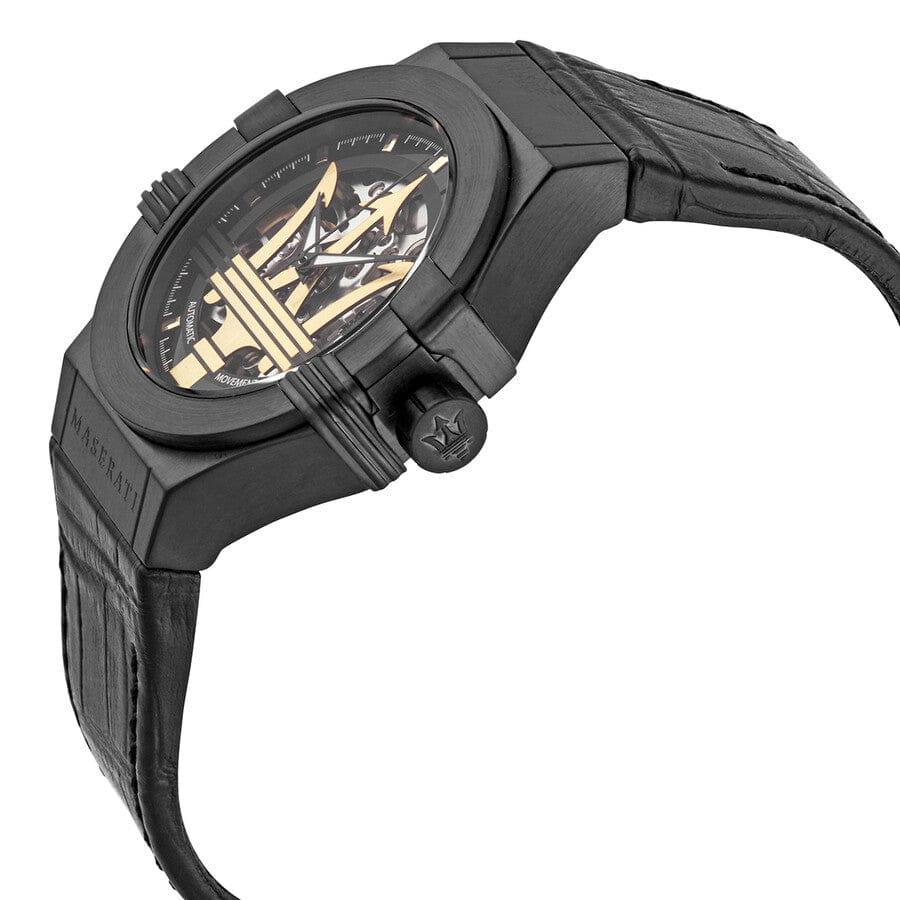 Maserati Potenza Skeleton Limited Edition Black Dial Black Leather Strap Watch For Men - R8821108027