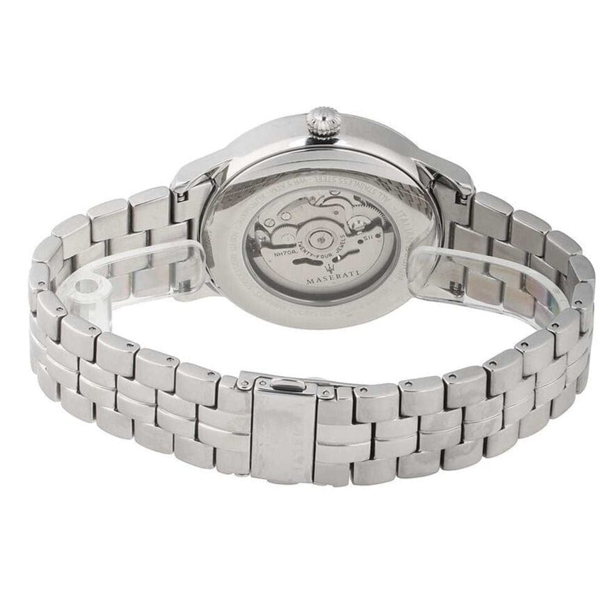 Maserati Ricordo Automatic Skeleton Silver Dial Silver Steel Strap Watch For Men - R8823133005