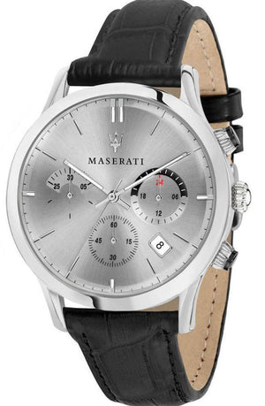 Maserati Ricordo Silver Dial Black Leather Strap Watch For Men - R8871633001