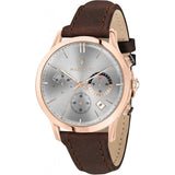 Maserati Ricordo Chronograph Silver Dial Brown Leather Strap Watch For Men - R8871633002