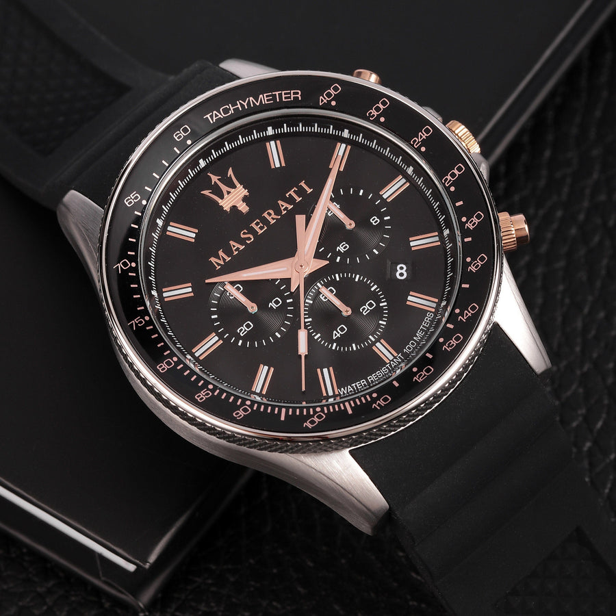 Maserati SFIDA 44mm Black Silicon Chronograph Watch For Men - R8871640002