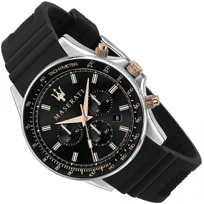 Maserati SFIDA 44mm Black Silicon Chronograph Watch For Men - R8871640002
