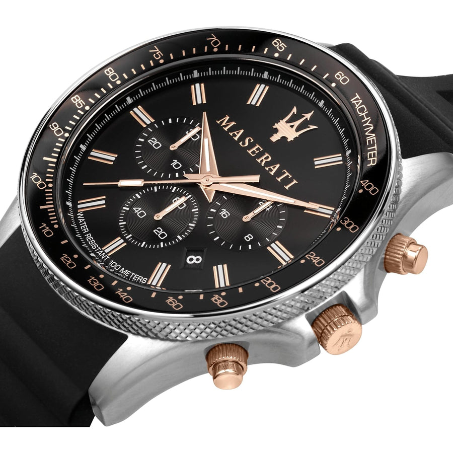 Maserati SFIDA 44mm Black Silicon Chronograph Watch For Men - R8871640002