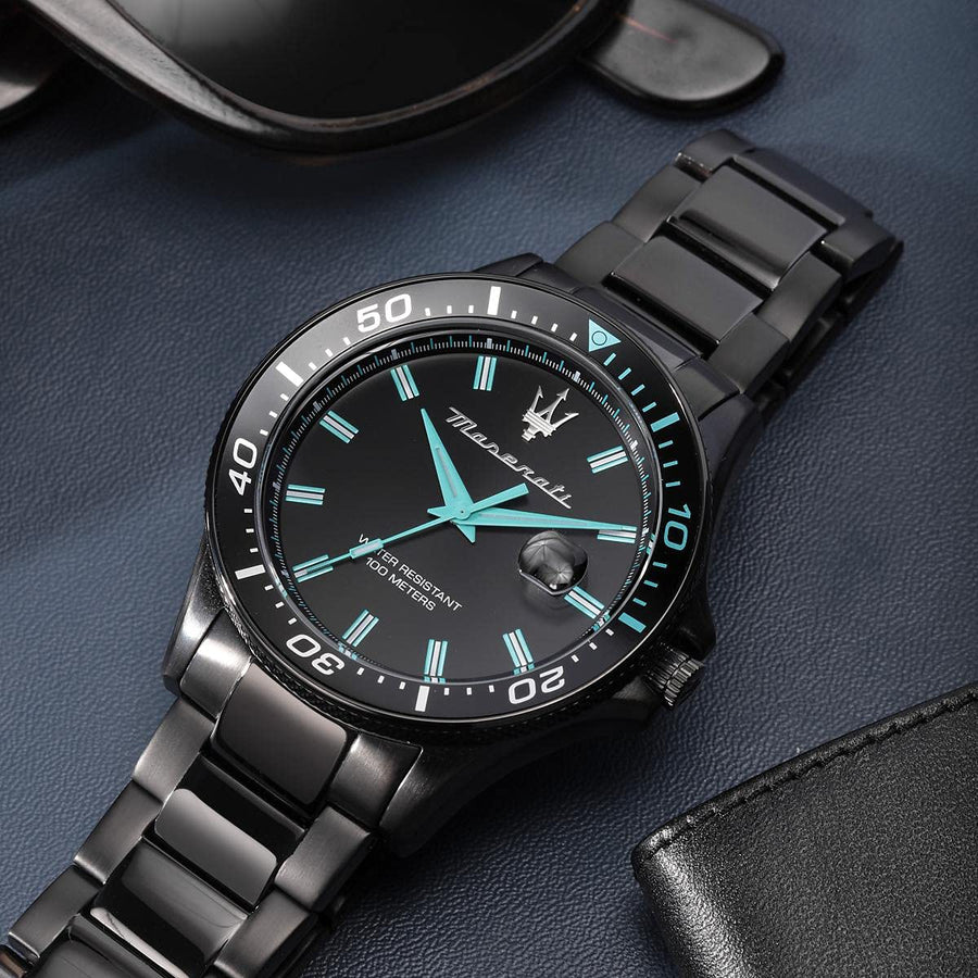 Maserati SFIDA Aqua Edition Analog Black Dial Black Steel Strap Watch For Men - R8853144001