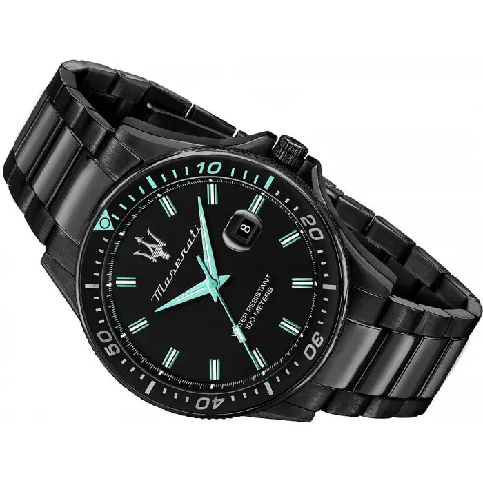 Maserati SFIDA Aqua Edition Analog Black Dial Black Steel Strap Watch For Men - R8853144001