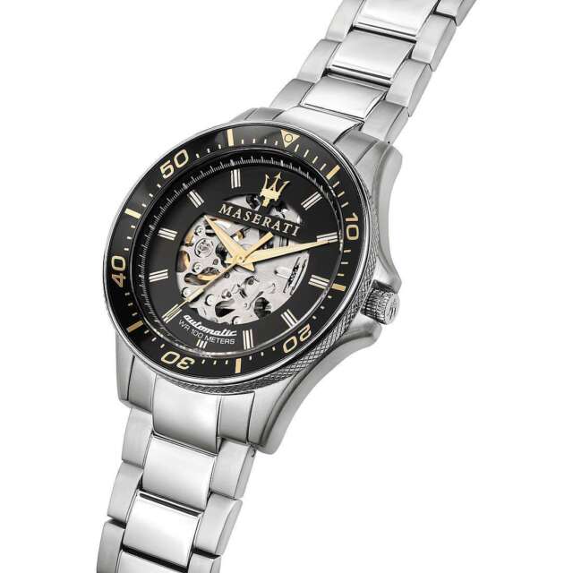 Maserati SFIDA Automatic Black Dial Silver Steel Strap Watch For Men - R8823140002