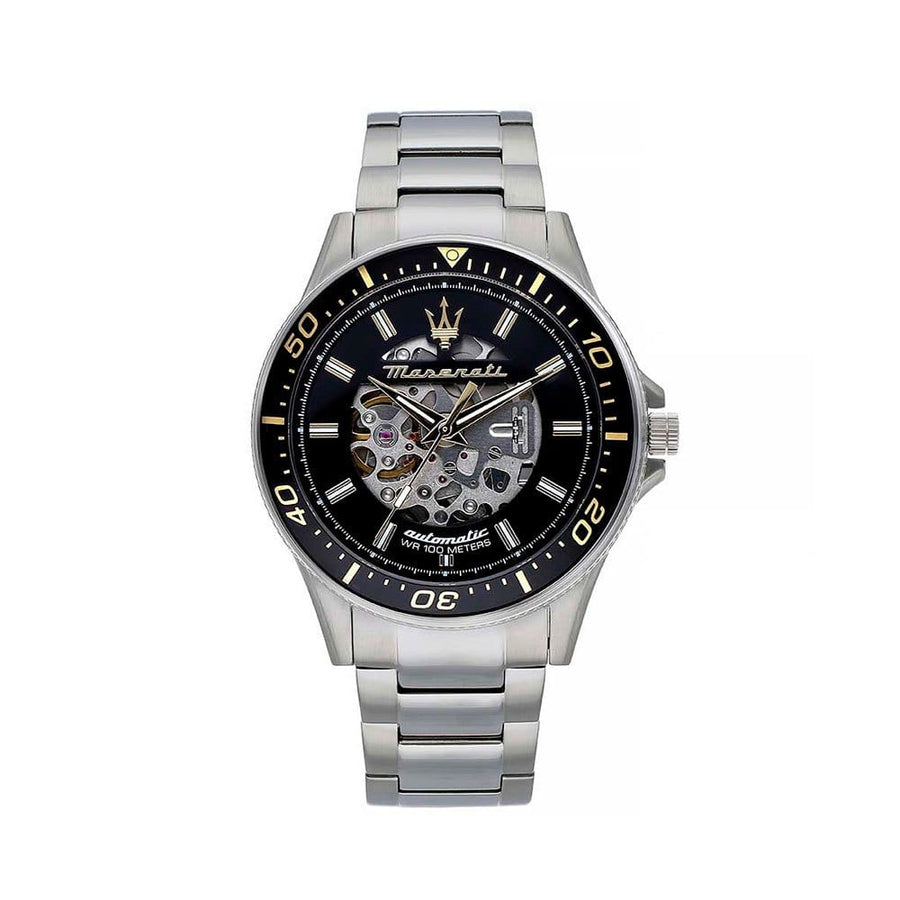 Maserati SFIDA Automatic Black Dial Silver Steel Strap Watch For Men - R8823140002
