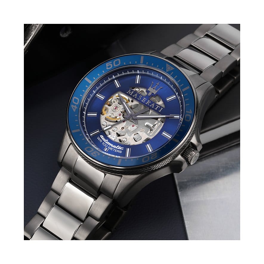 Maserati SFIDA Automatic Blue Dial Silver Steel Strap Watch For Men - R8823140001
