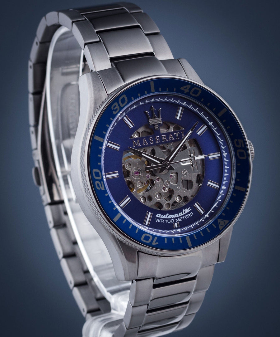 Maserati SFIDA Automatic Blue Dial Silver Steel Strap Watch For Men - R8823140001