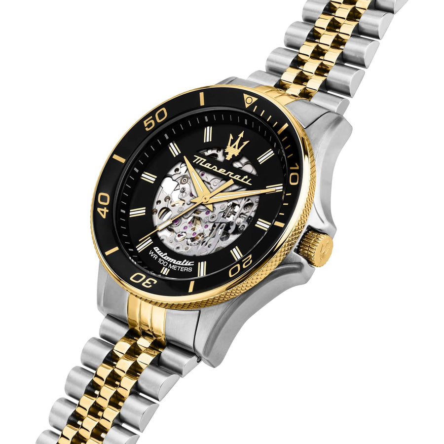 Maserati SFIDA Automatic Skeleton Black Dial Two Tone Steel Strap Watch For Men - R8823140010