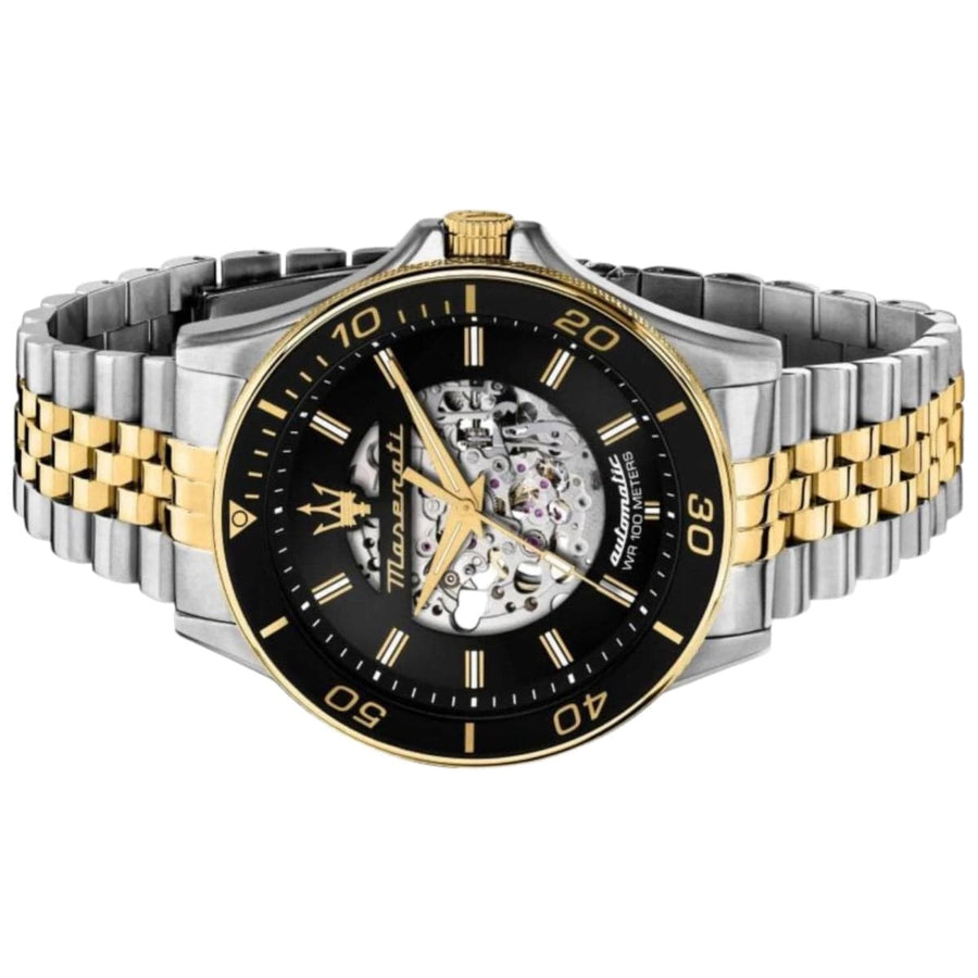 Maserati SFIDA Automatic Skeleton Black Dial Two Tone Steel Strap Watch For Men - R8823140010