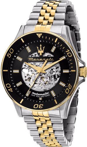 Maserati SFIDA Automatic Skeleton Black Dial Two Tone Steel Strap Watch For Men - R8823140010