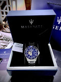 Maserati SFIDA Automatic Skeleton Blue Dial Silver Steel Strap Watch For Men - R8823140007