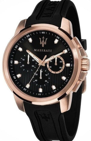 Maserati SFIDA Chronograph Black Dial Black Rubber Strap Watch For Men - R851123008