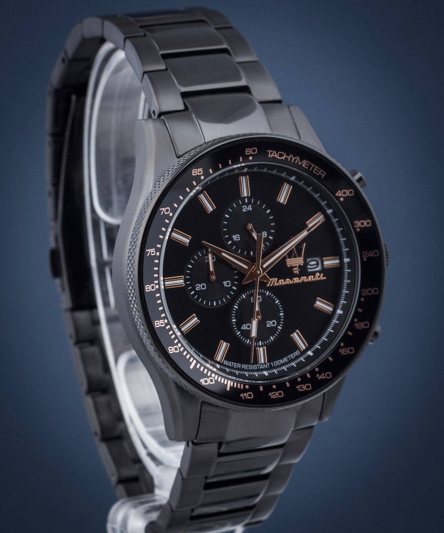 Maserati SFIDA Chronograph Black Dial Black Steel Strap Watch For Men - R8873640011