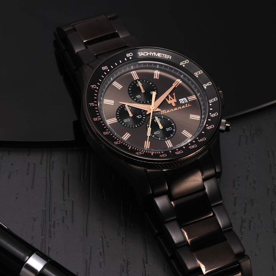Maserati SFIDA Chronograph Black Dial Black Steel Strap Watch For Men - R8873640011