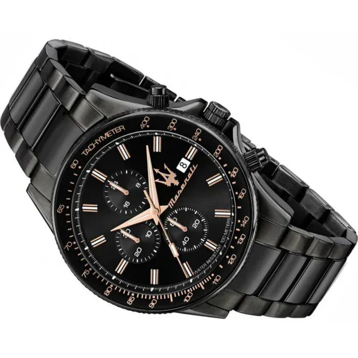 Maserati SFIDA Chronograph Black Dial Black Steel Strap Watch For Men - R8873640011
