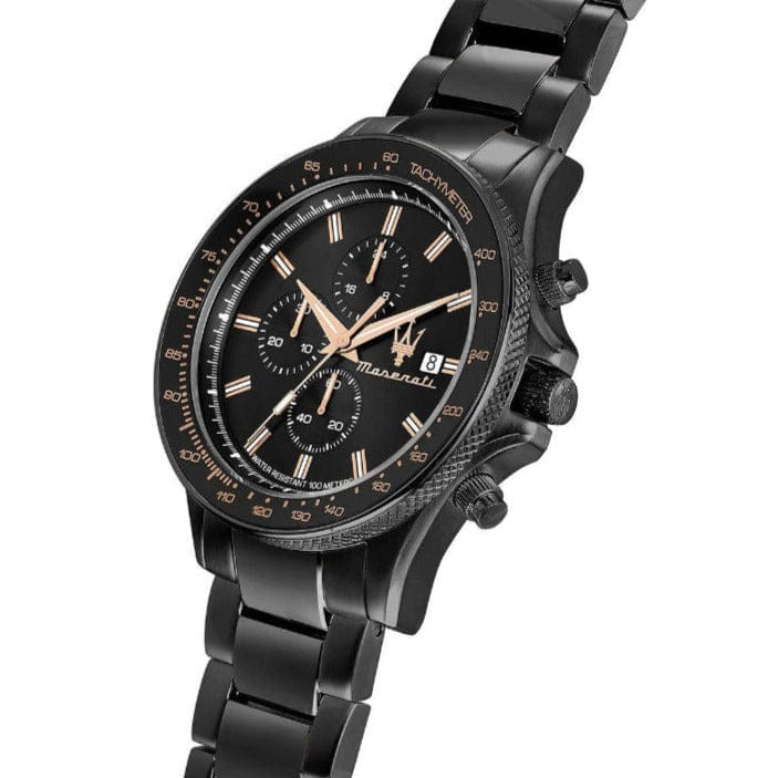 Maserati SFIDA Chronograph Black Dial Black Steel Strap Watch For Men - R8873640011