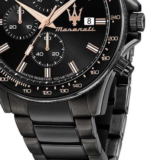 Maserati SFIDA Chronograph Black Dial Black Steel Strap Watch For Men - R8873640011
