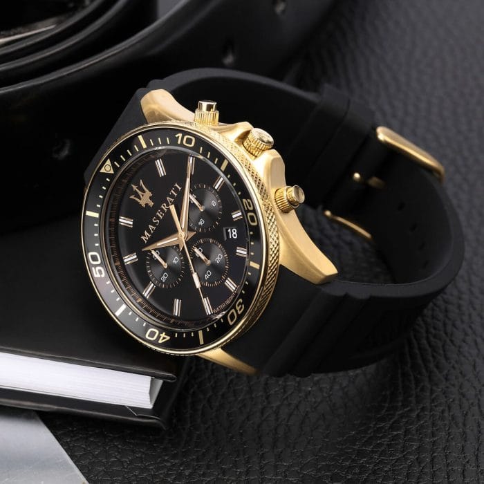 Maserati SFIDA Chronograph Black Dial Rubber Strap Watch For Men - R8871640001
