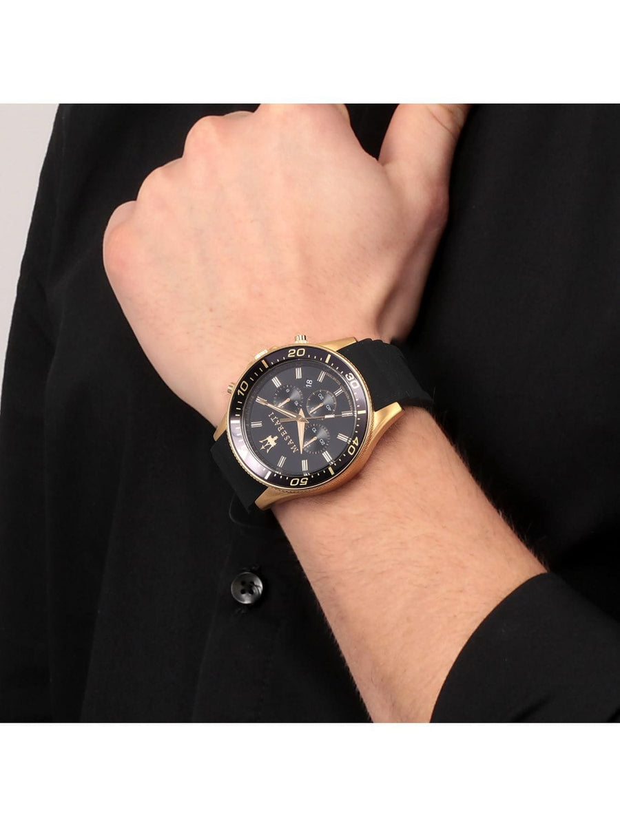 Maserati SFIDA Chronograph Black Dial Rubber Strap Watch For Men - R8871640001