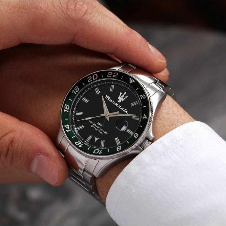 Maserati SFIDA Chronograph Black Dial Silver Steel Strap Watch For Men - R8853140005