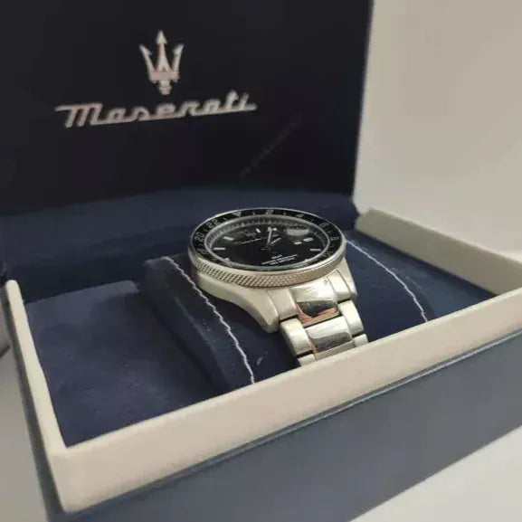 Maserati SFIDA Chronograph Black Dial Silver Steel Strap Watch For Men - R8853140005