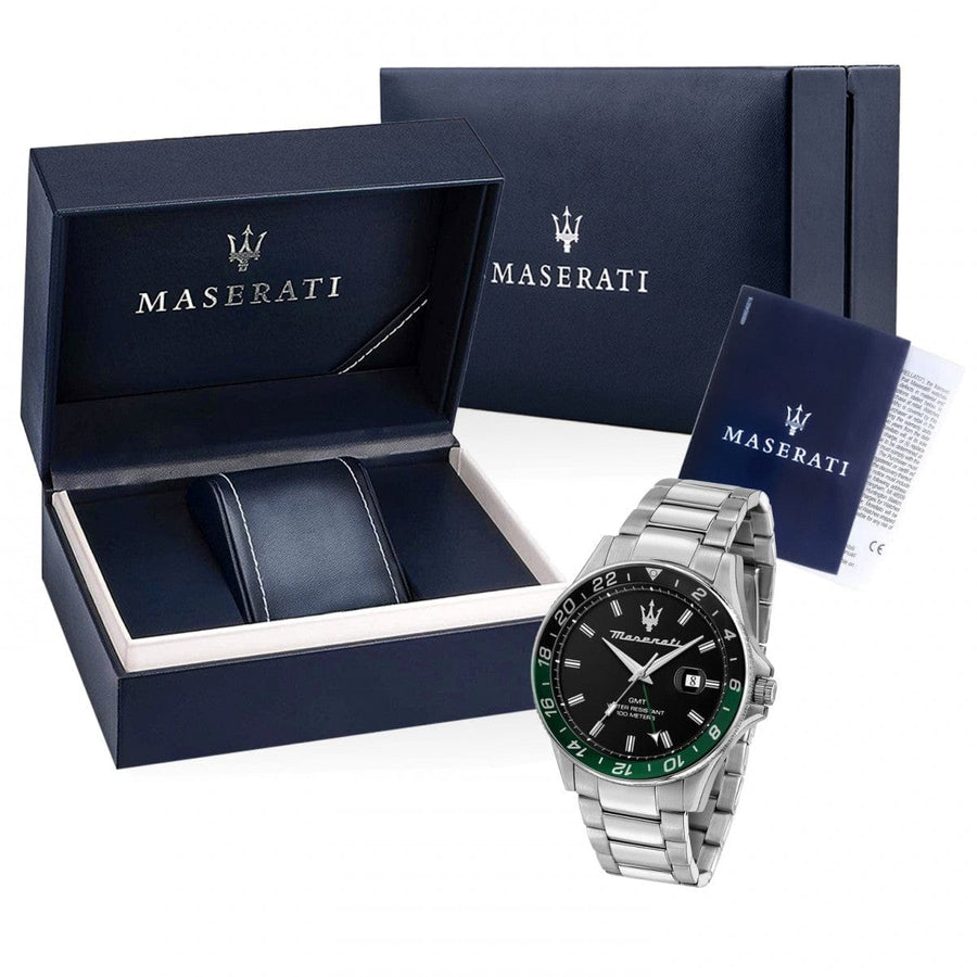 Maserati SFIDA Chronograph Black Dial Silver Steel Strap Watch For Men - R8853140005