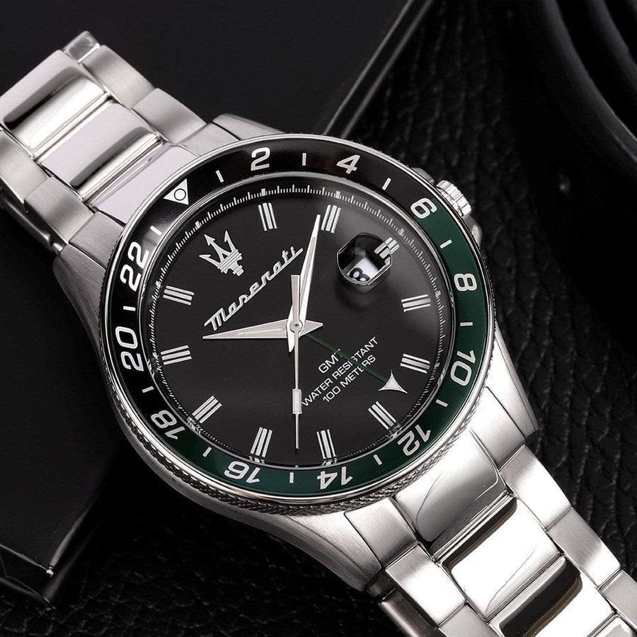 Maserati SFIDA Chronograph Black Dial Silver Steel Strap Watch For Men - R8853140005