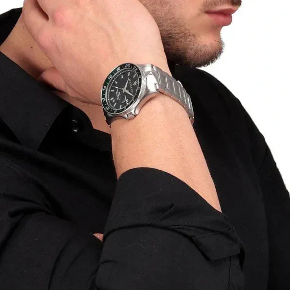 Maserati SFIDA Chronograph Black Dial Silver Steel Strap Watch For Men - R8853140005