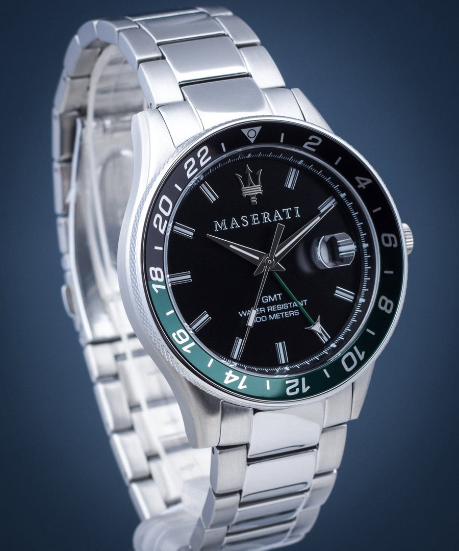 Maserati SFIDA Chronograph Black Dial Silver Steel Strap Watch For Men - R8853140005