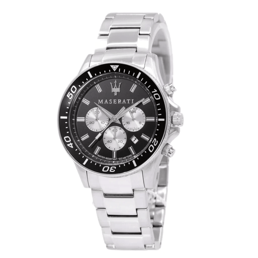 Maserati SFIDA Chronograph Black Dial Silver Steel Strap Watch For Men - R8873640004