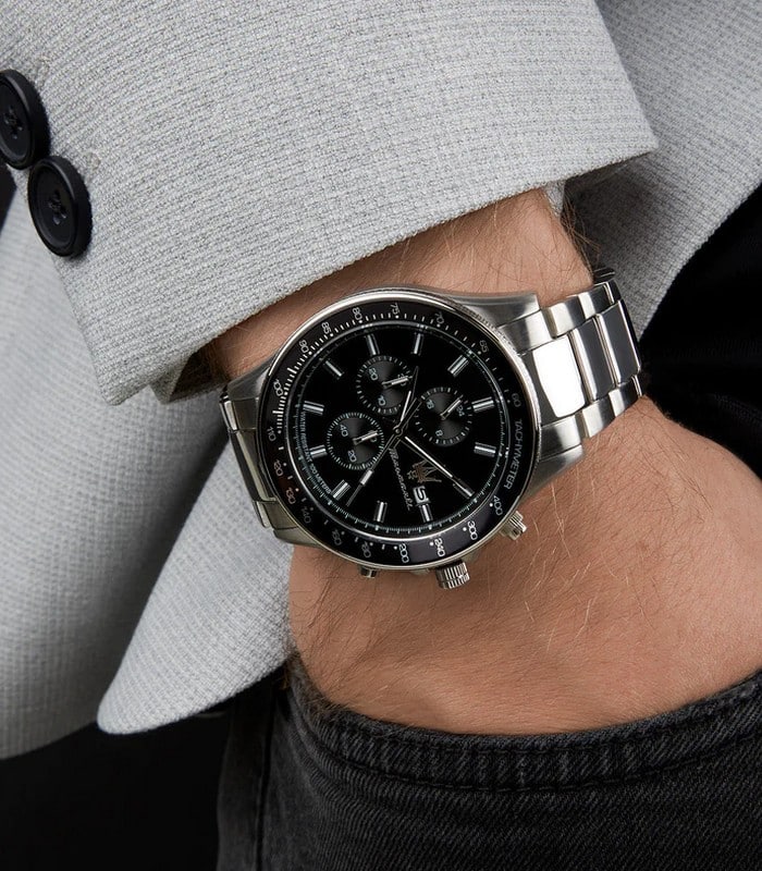 Maserati SFIDA Chronograph Black Dial Silver Steel Strap Watch For Men - R8873640015
