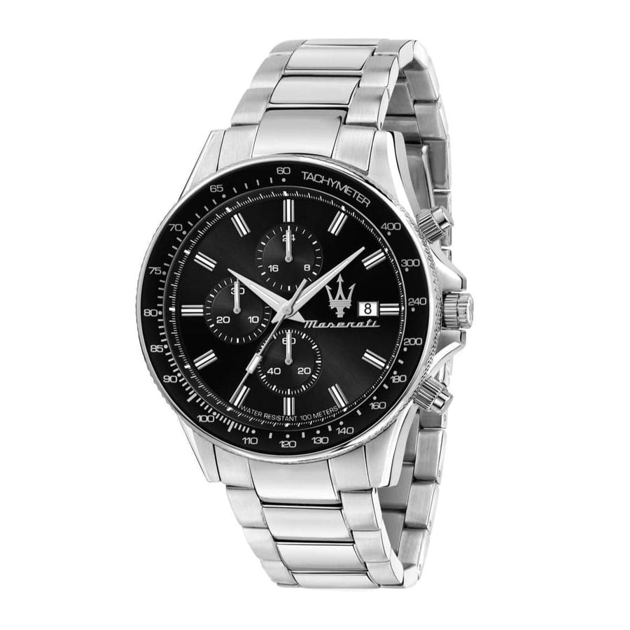 Maserati SFIDA Chronograph Black Dial Silver Steel Strap Watch For Men - R8873640015