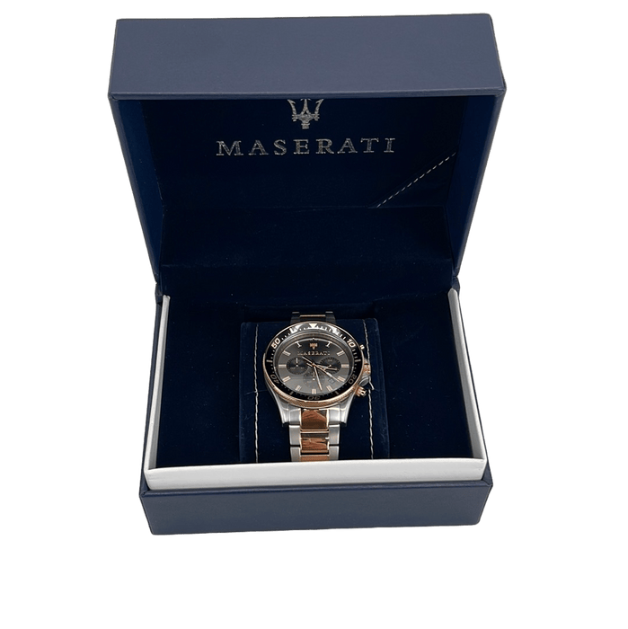 Maserati SFIDA Chronograph Black Dial Two Tone Steel Strap Watch For Men - R8873640002