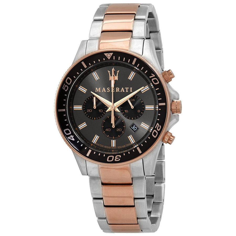 Maserati SFIDA Chronograph Black Dial Two Tone Steel Strap Watch For Men - R8873640002