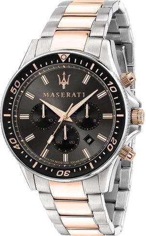 Maserati SFIDA Chronograph Black Dial Two Tone Steel Strap Watch For Men - R8873640002