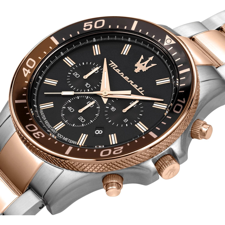 Maserati SFIDA Chronograph Black Dial Two Tone Steel Strap Watch For Men - R8873640009