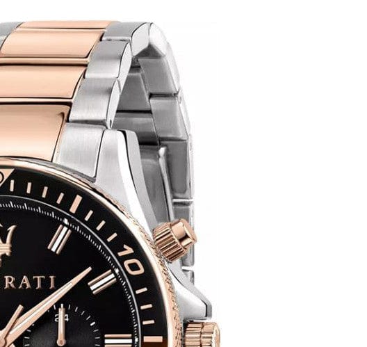 Maserati SFIDA Chronograph Black Dial Two Tone Steel Strap Watch For Men - R8873640009