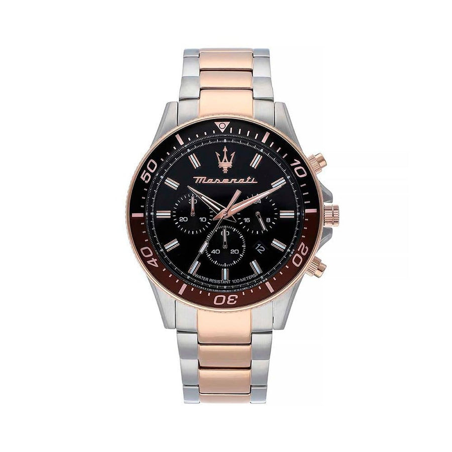 Maserati SFIDA Chronograph Black Dial Two Tone Steel Strap Watch For Men - R8873640009