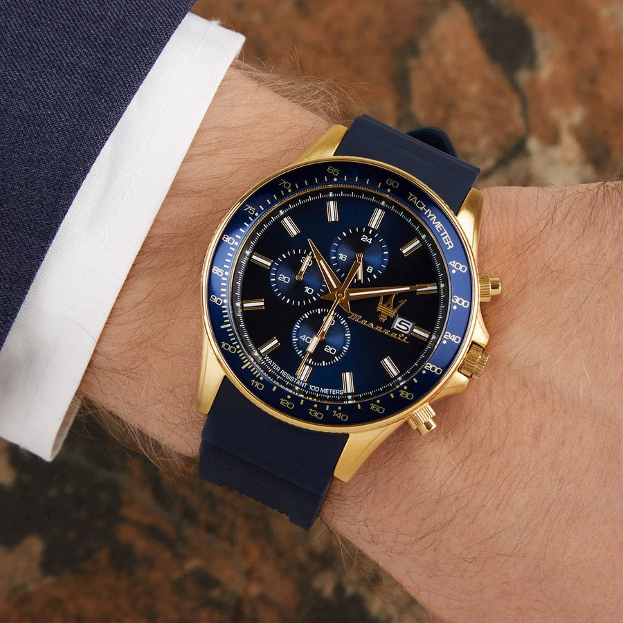 Maserati SFIDA Chronograph Blue Dial Blue Rubber Strap Watch For Men - R8871640004